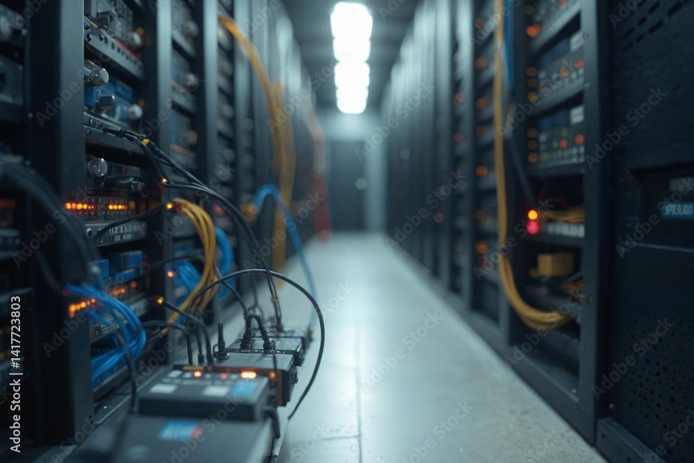 Naklejka premium Critical Infrastructure Component Focus: Close-up Detail of Data Center PDU