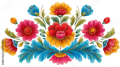 Obraz na płótnie Watercolor Floral Bouquet with Blue, Pink, and Yellow Flowers, Vibrant gradient flowers bloom from sketches, combining traditional drawing with modern digital w salonie