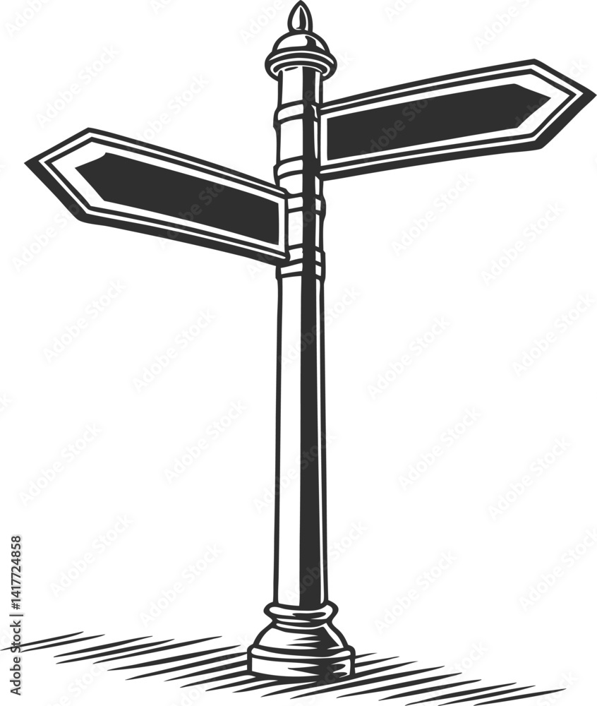 Obraz premium Black and White Illustration of Stylized Street Sign, Minimalist Directional Design