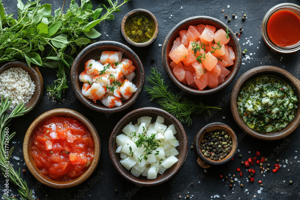 Salmon, caviar, and diverse ingredients create a luxurious spread. Salmon, caviar, and diverse ingredients create a luxurious spread.