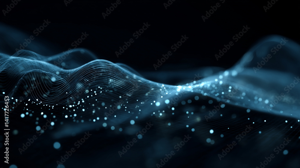 abstract blue wave background with blue glowing neon moving high speed wave lines and bokeh lights.