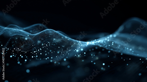 Obraz na płótnie abstract blue wave background with blue glowing neon moving high speed wave lines and bokeh lights. w salonie