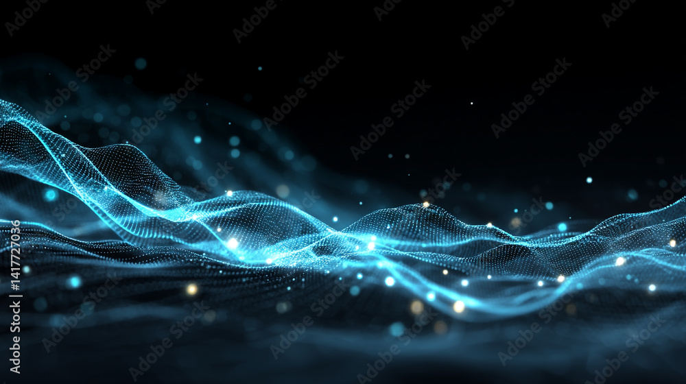 abstract futuristic background with blue glowing neon moving high speed wave lines and bokeh lights.