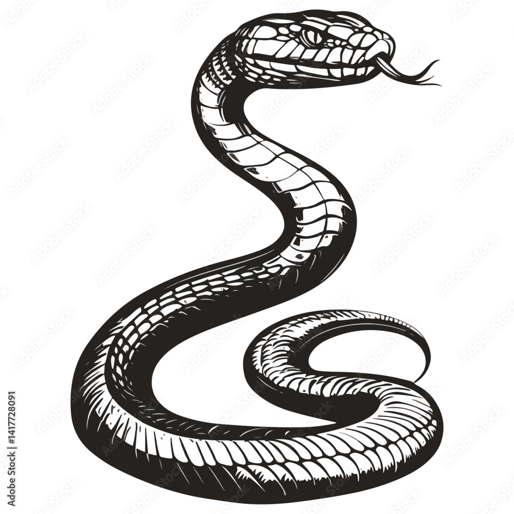 Fototapeta premium Snake, reptile, vector, background, black and white style, serpent, viper