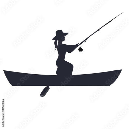 Obraz na płótnie black silhouette of a fisherwoman with fishing rod vector graphic design w salonie