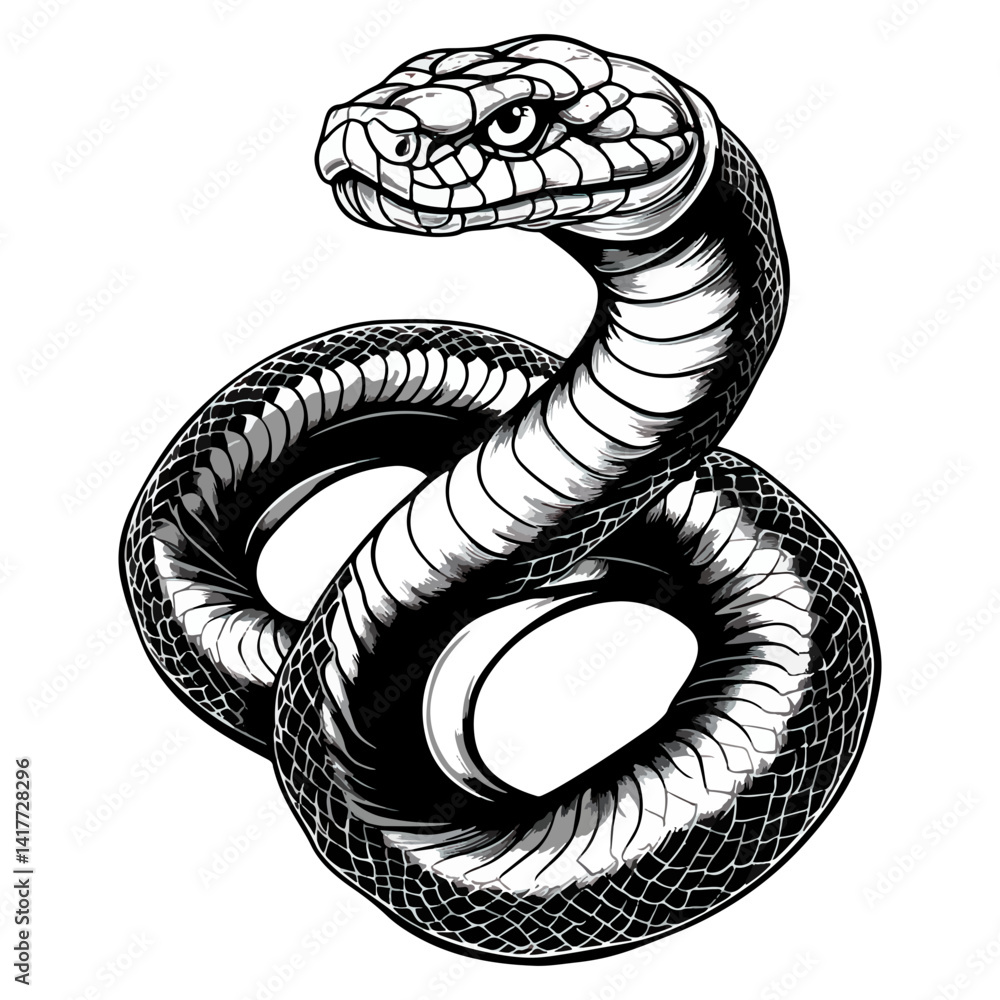 Fototapeta premium Snake, reptile, vector, background, black and white style, serpent, viper
