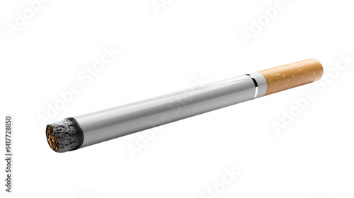 Obraz na płótnie Close-up of a Single Cigarette Isolated on White Background, Cigarettes with filter isolated on white background w salonie