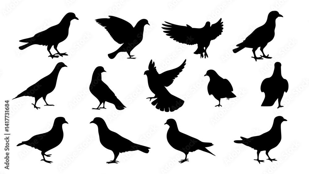 Fototapeta premium set of dove silhouette vector on white background