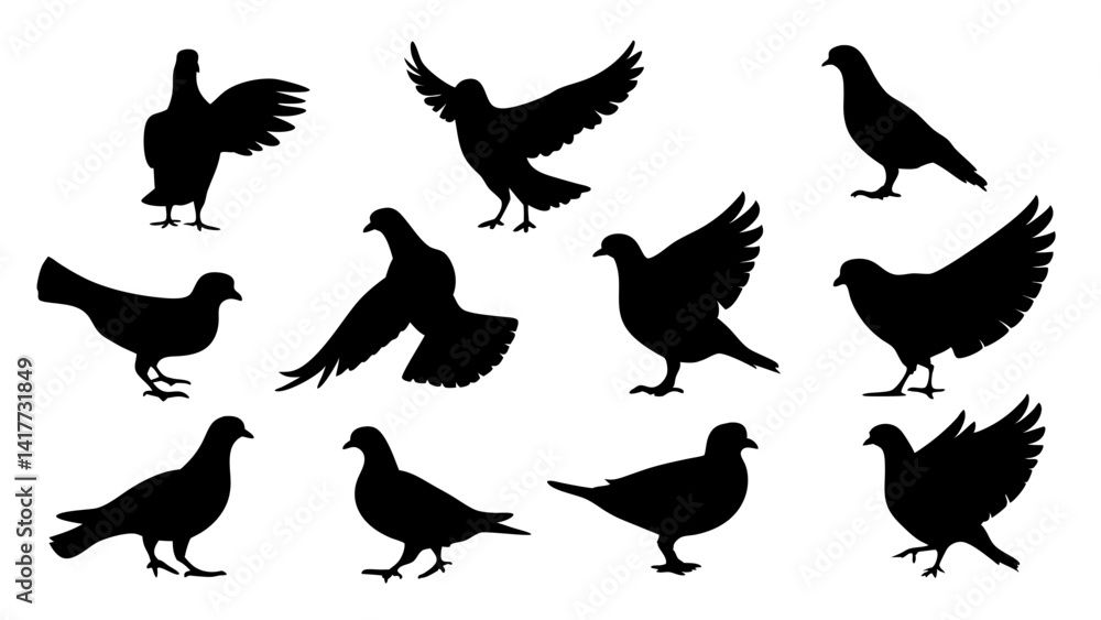 Fototapeta premium set of dove silhouette vector on white background