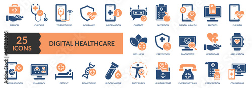 Internet Security Icon Set in blue and orange color With Firewall, Internet, Encryption, Antivirus, Network Security, Secure Data, Authentication And Other