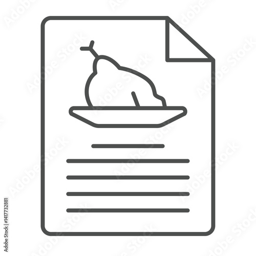 Chicken or turkey recipe paper thin line icon, culinary cooking concept. Vector graphics. Recipe of fried chicken dish sign on white background, linear style icon for mobile or web design.