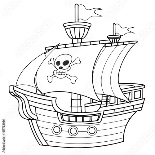 Pirate Ship Outline with Jolly Roger