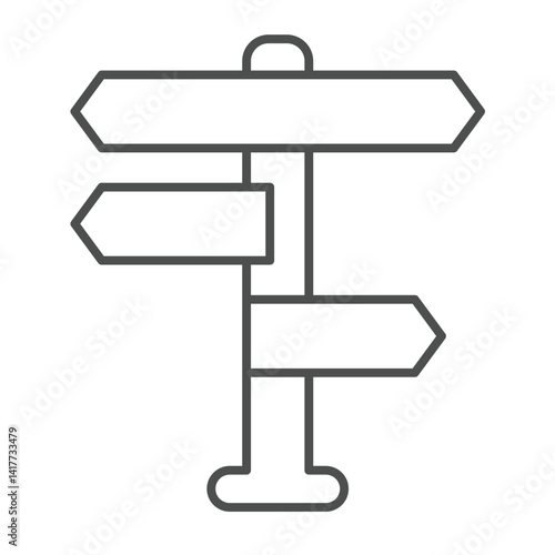 Road direction arrows pole thin line icon, eco tourism concept. Vector graphics. Directions plates on pillar, wayfinding sign on white background, linear style icon for mobile or web design.