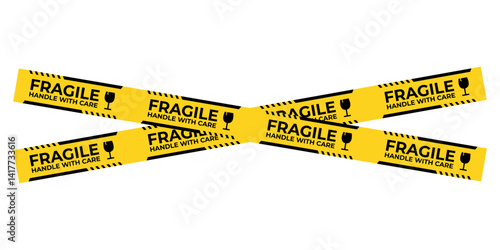 Vector illustration of Yellow Fragile Tape isolated on transparent background