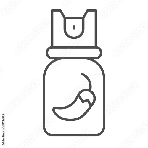 Pepper spray can thin line icon, law enforcement concept. Vector graphics. Danger liquid bottle, self defense protection sign on white background, linear style icon for mobile or web design.