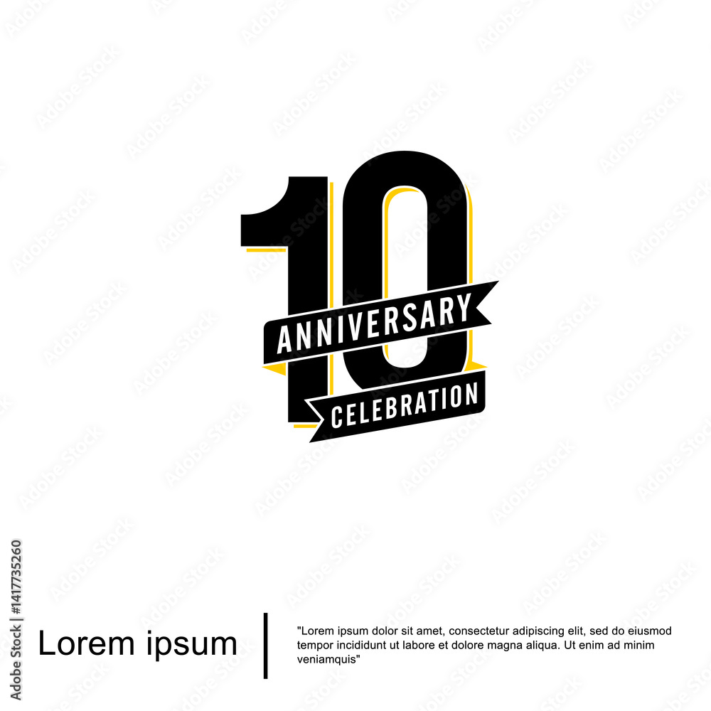Fototapeta premium 10th years anniversary celebration emblem. elegant anniversary logo isolated with ribbon on white background. vector illustration template design for web, flyers, poster, invitation and greeting card
