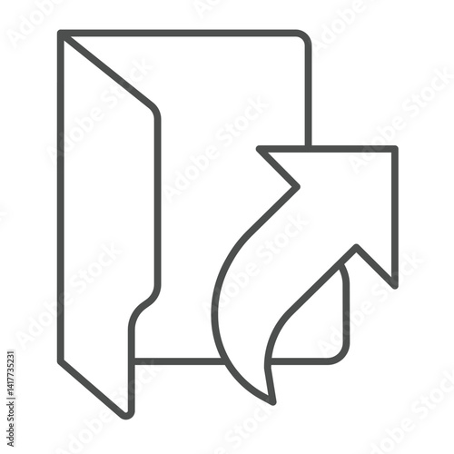 Folder with shortcut thin line icon, windows pack concept. Vector graphics. Up arrow linked folder sign on white background, linear style icon for mobile or web design.