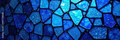 Stunning blue stained glass mosaic, varied shades, artisan, glasswork