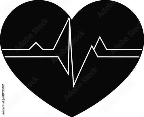 Silhouette of Heart with heartbeat line

