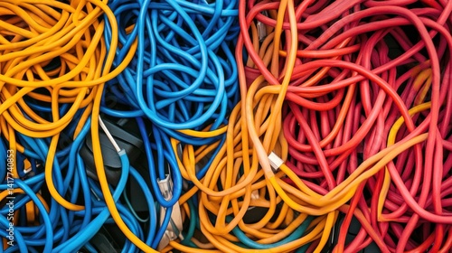 Wallpaper Mural A tangled mess of colorful charging cables, creating an abstract artwork --ar 16:9 --v 6.1 Job ID: 6e6662dd-ecc1-4462-8bd7-48413abd5eb3 Torontodigital.ca