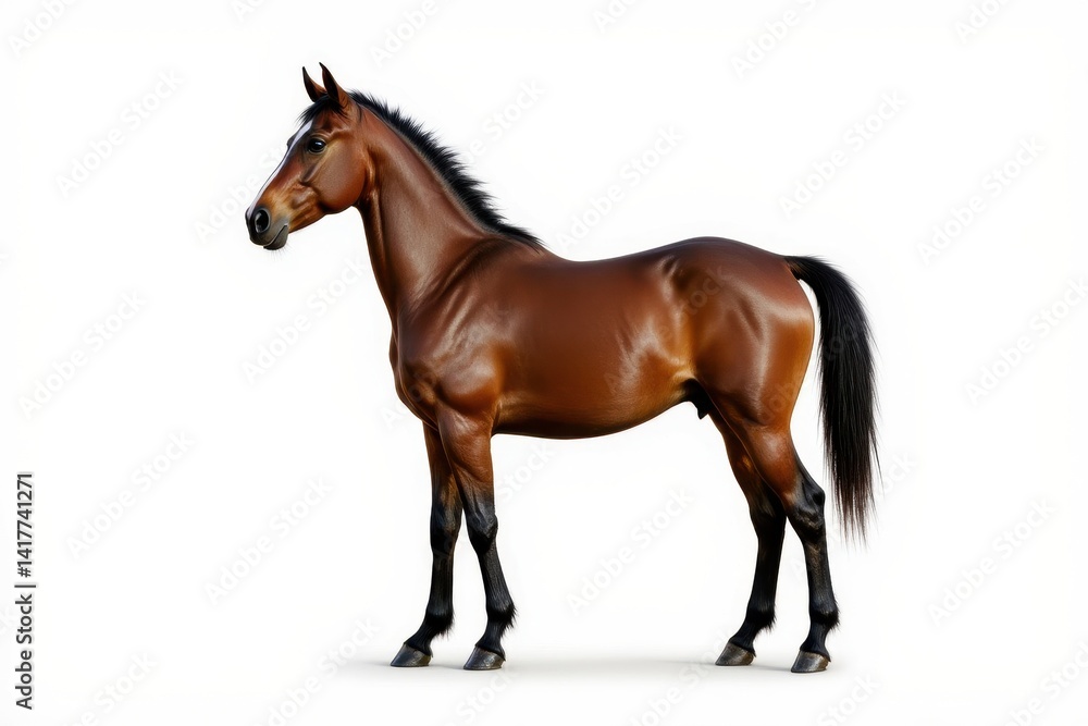 Beautiful Brown Horse in Studio Setting Isolated on White Background Animal Photography Minimalist Environment Side View Beautiful Brown Horse in Studio Setting Isolated on White Background Animal Photography Minimalist Environment Side View