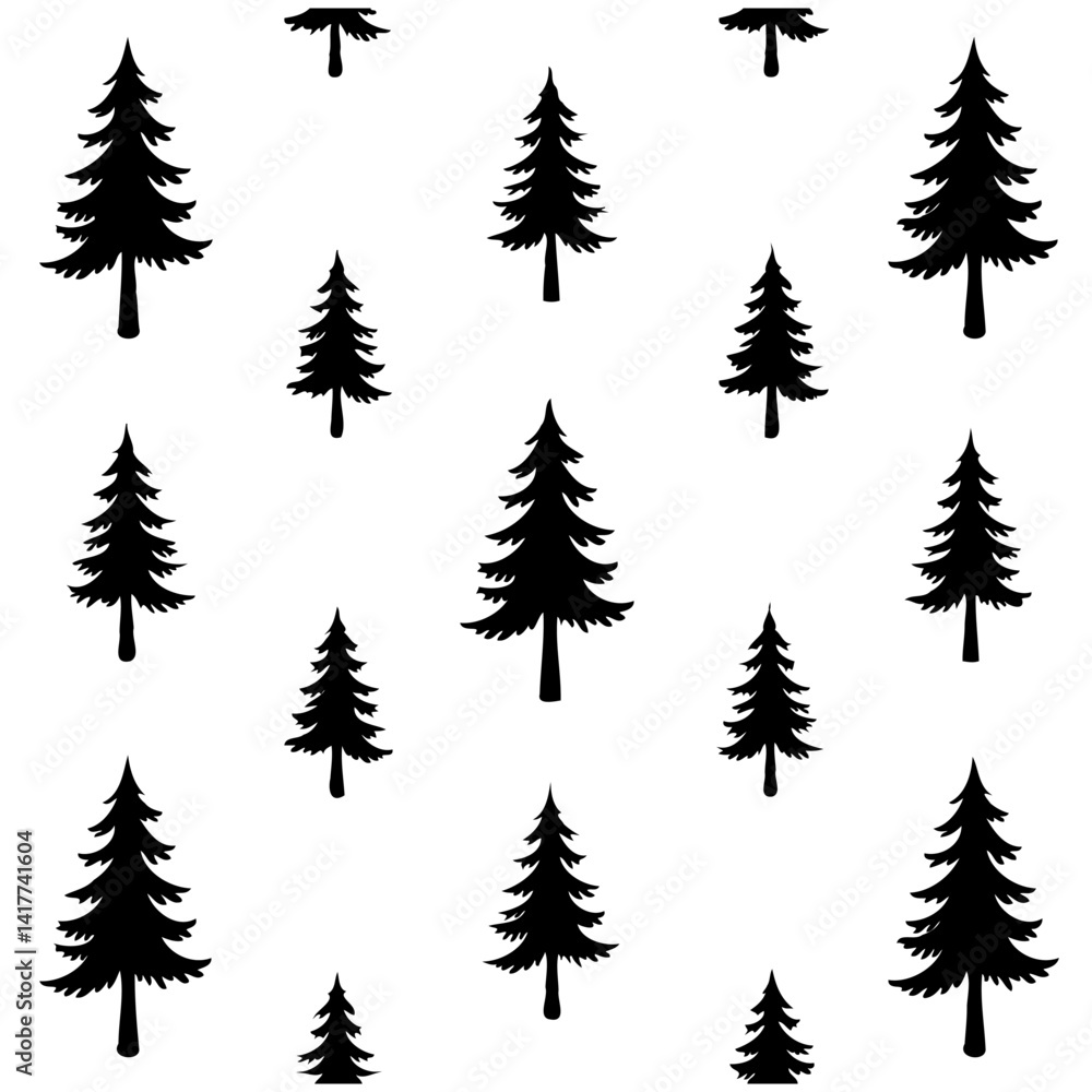 Fototapeta premium Elegant Monochrome Evergreen Trees Silhouettes Design