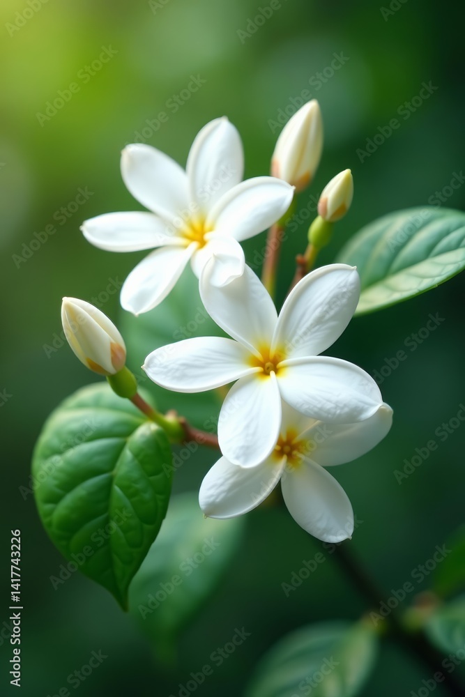 Obraz premium Close-up of beautiful jasmine blossoms without shadow, gardenia, nature