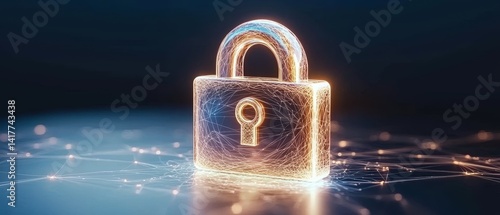 Digital lock symbolizing security and privacy virtual space hyperrealistic image futuristic environment eye-level view