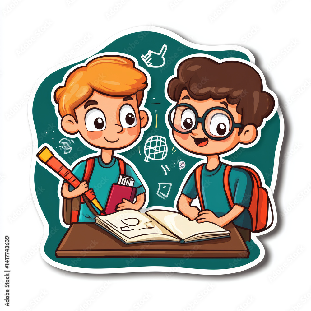 a sticker showing a students solving a problem a sticker showing a students solving a problem
