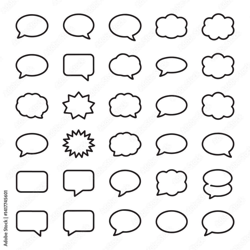 Fototapeta premium A vector set features various cartoon speech bubbles, including talk clouds and comic dialog balloons for chat and thought illustration
