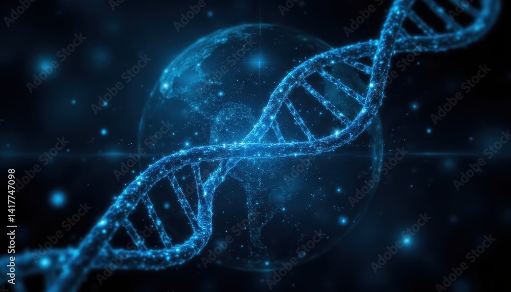 Digital Data Processing Over DNA Structure Global Perspective Scientific Visualization Futuristic Environment Digital Data Processing Over DNA Structure Global Perspective Scientific Visualization Futuristic Environment