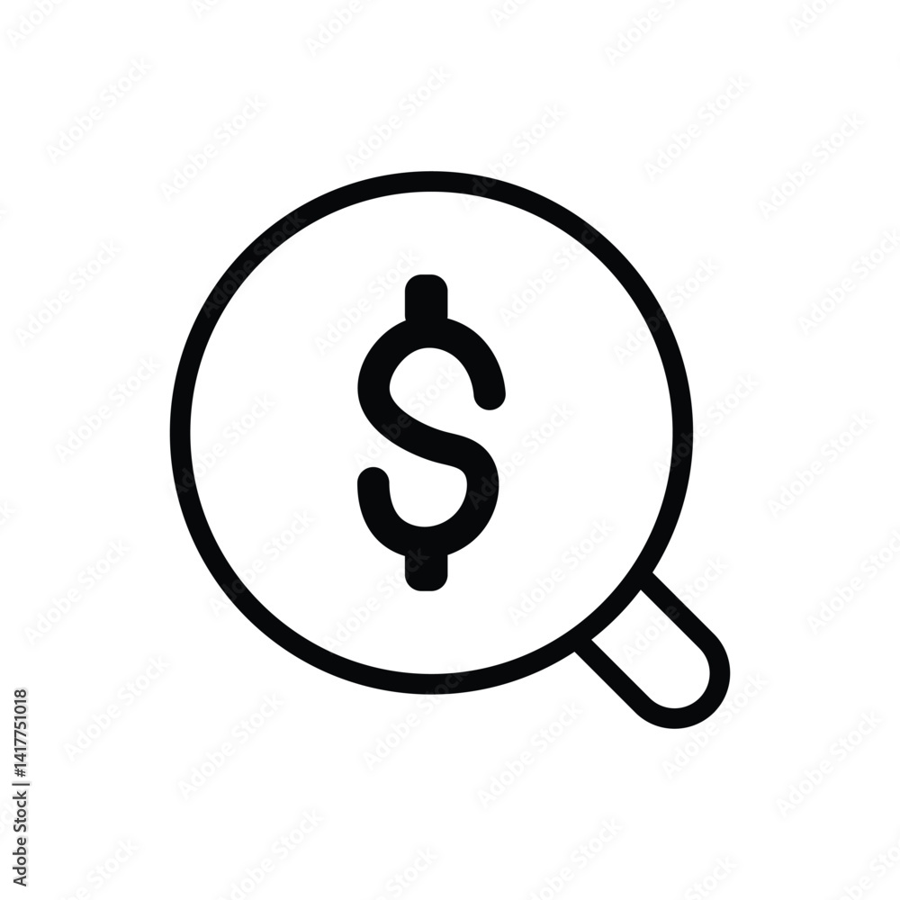 Magnifying Glass on Dollar Sign Finance, Investment, and Business Search Icon Magnifying Glass on Dollar Sign Finance, Investment, and Business Search Icon
