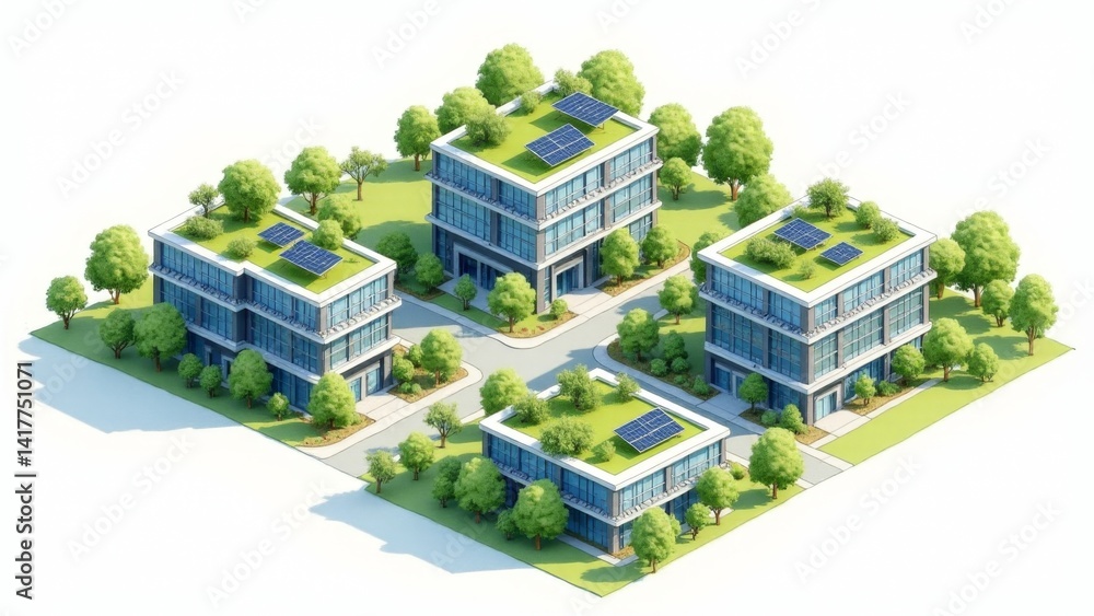 Obraz premium Isometric View Of Green Sustainable Buildings