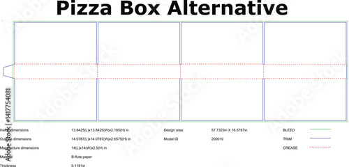 Pizza box alternative template with dimensions for die cutting design