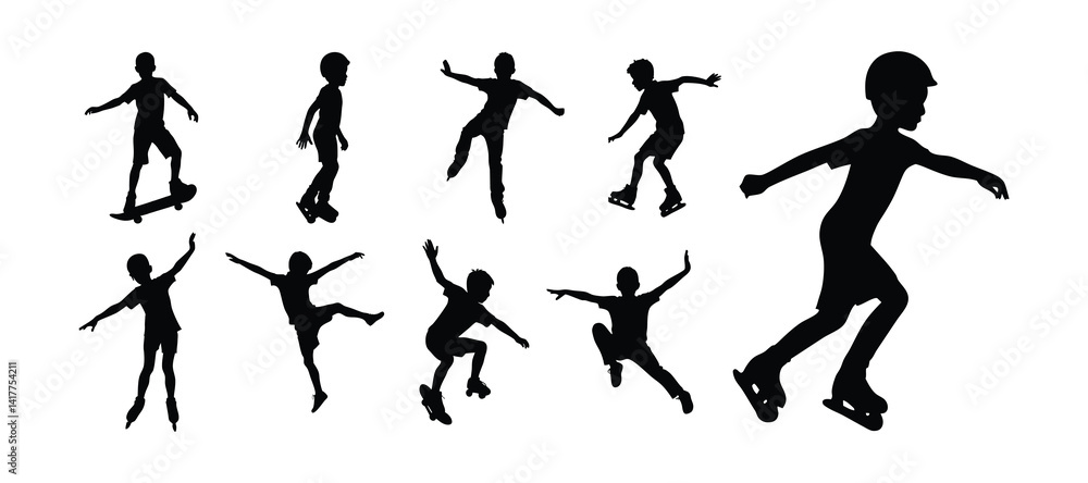 Silhouette of Boy Roller Skating on Quad Skates. Silhouette of Boy Roller Skating on Quad Skates.