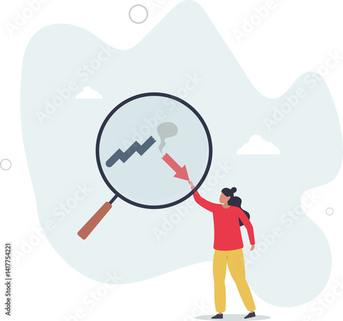 Market crash analysis, learn from failure or crisis and recession data, analyze or measure investment downturn concept.flat character life .