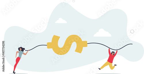 Fight for money, tug of war, business competition fight for market share or work conflict concept.flat character life .