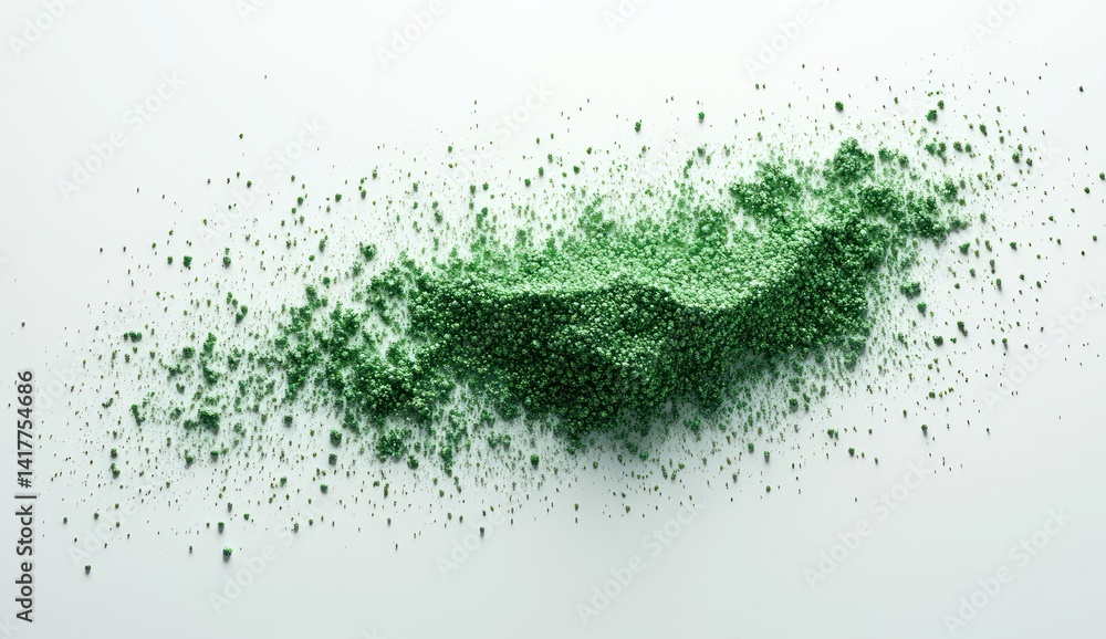 Fototapeta premium Bright Green Glitter Spread Across White Surface for Creative Projects and Crafts