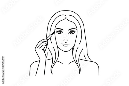 Woman Applying Eyeliner Beauty Routine Skincare Makeup Cosmetic Procedure Illustration