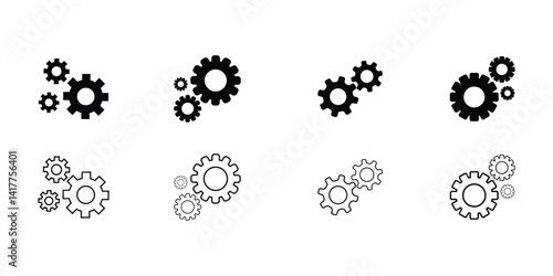 Cog and Gear Icon Set, Minimalist Settings Symbols, Flat Settings Icon Set, Gear & Preferences Icons