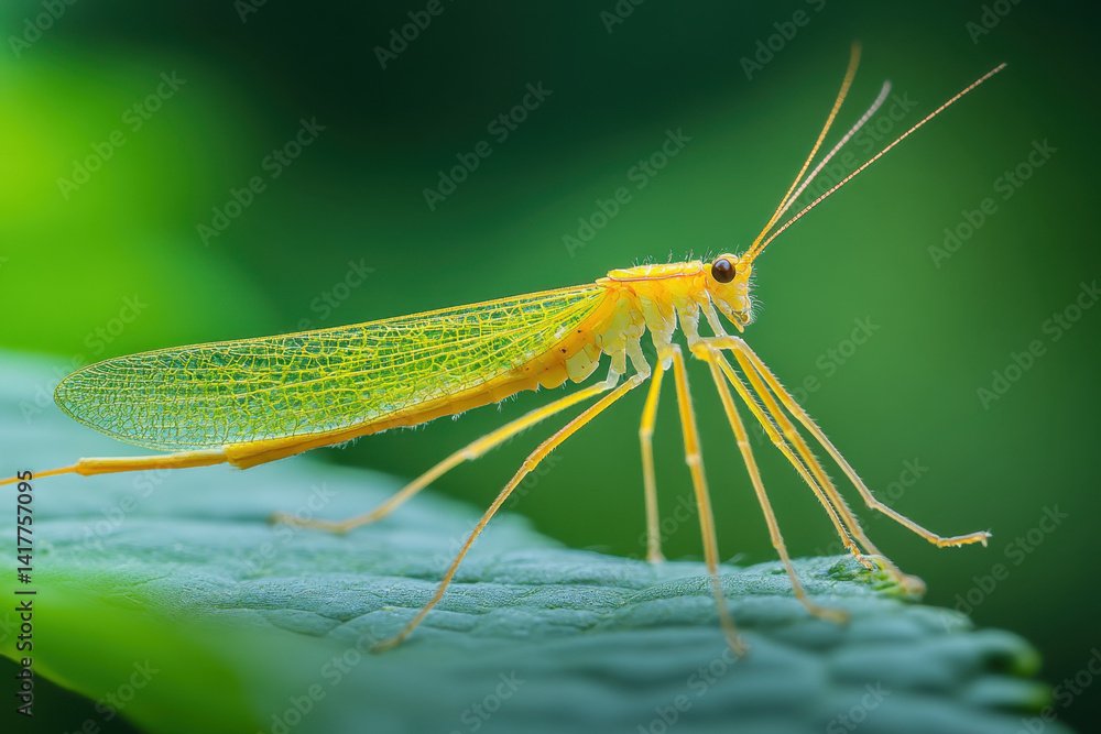 Yellow insect on a leaf in a vibrant garden setting. Yellow insect on a leaf in a vibrant garden setting.