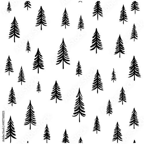 Monochrome Forest: Seamless Pine Tree Pattern Art