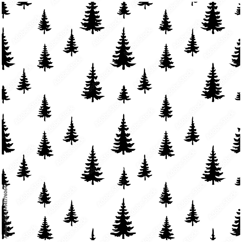 Obraz premium Monochrome Pine Tree Silhouette Repeat Pattern