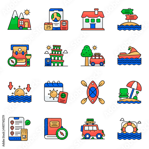 Set of Travel and Journey Flat Icons 

