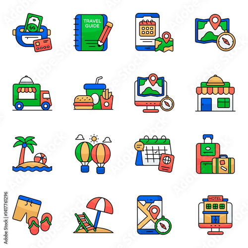 Set of Hotel and Travel Flat Icons 

