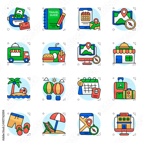 Set of Hotel and Travel Flat Icons 

