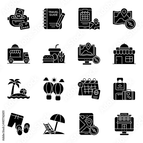 Set of Hotel and Travel Solid Icons 

