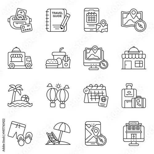 Set of Hotel and Travel Linear Icons 

