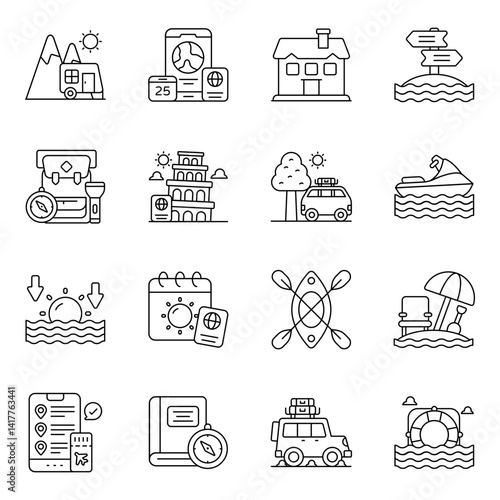 Set of Travel and Journey Linear Icons 

