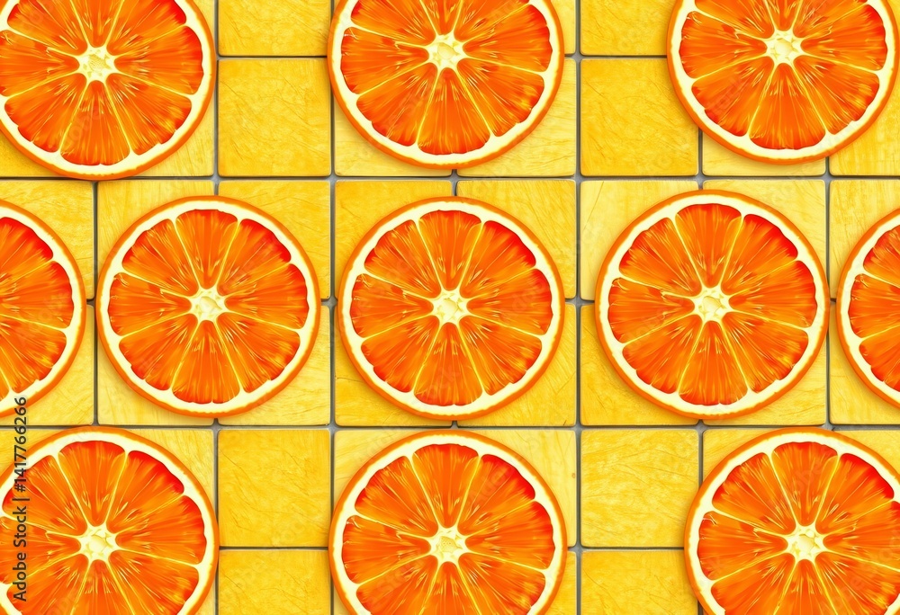 Seamless vibrant orange slice tile pattern, top view, abstract, pattern Seamless vibrant orange slice tile pattern, top view, abstract, pattern